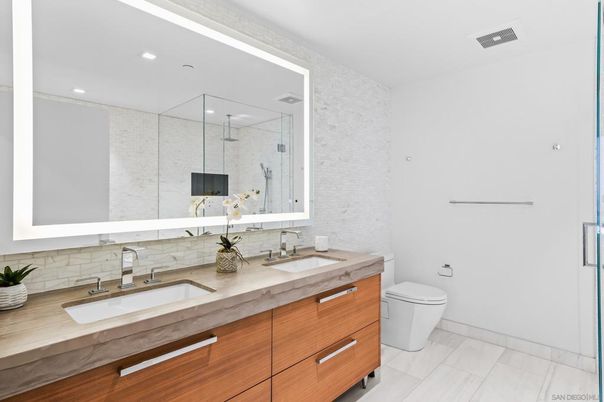 Bathroom, Dual Sink Vanities, Glass Shower, Interior, Recessed Lighting