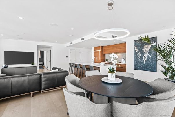 Dining room, Interior, Kitchen, Living room, Pendant Lights, Recessed Lighting, Wood Texture Flooring
