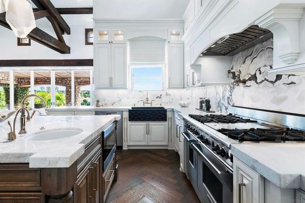 Interior, Kitchen, Recessed Lighting, Stainless Steel Appliances, Wooden Beams, Wood Texture Flooring