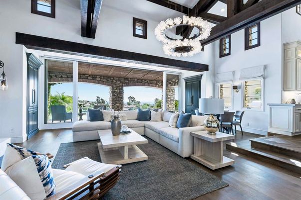 Chandelier, Dining room, Interior, Living room, Wooden Beams, Wood Texture Flooring