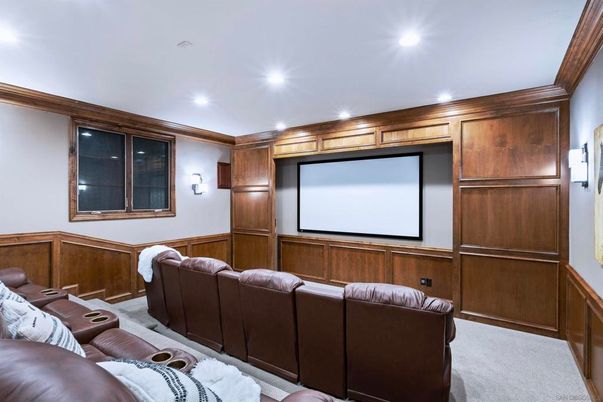 Home Theatre Room, Interior, Projection Screen, Recessed Lighting, Theatre Room, Wooden Walls