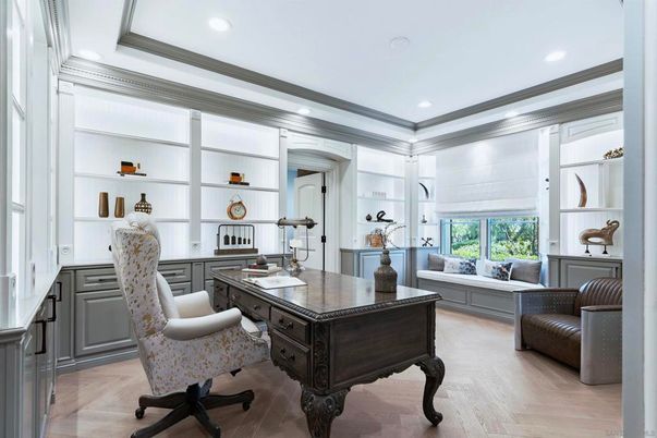 Home Office, Interior, Recessed Lighting, Wood Texture Flooring