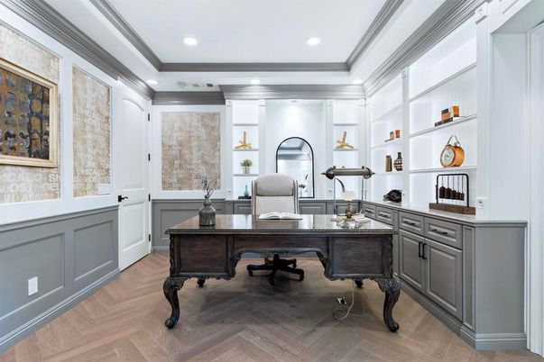 Home Office, Interior, Recessed Lighting, Wood Texture Flooring