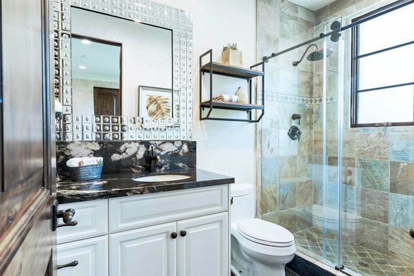 Bathroom, Glass Shower, Interior, Recessed Lighting