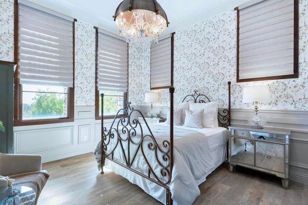 Bedroom, Chandelier, Interior, Wood Texture Flooring