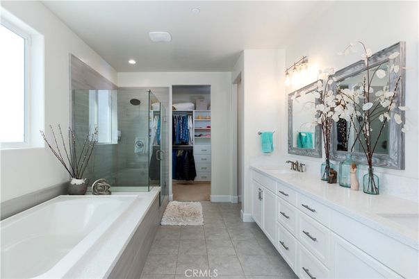 Bathroom, Dual Sink Vanities, Glass Shower, Interior, Recessed Lighting, Walk-in Closets