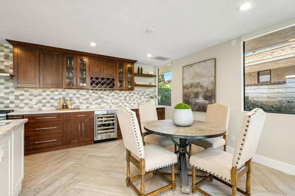Dining room, Interior, Kitchen, Recessed Lighting, Wood Texture Flooring