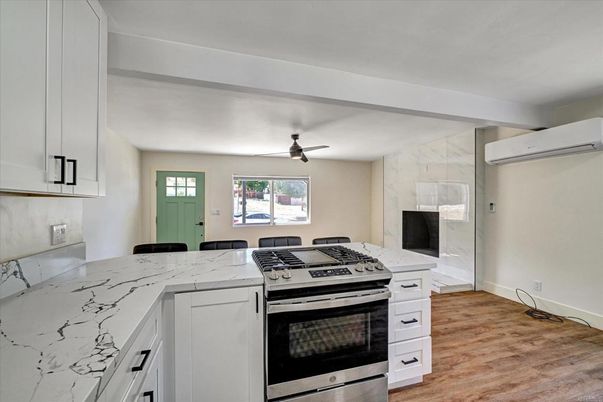 Interior, Kitchen, Marble Walls, Wood Texture Flooring