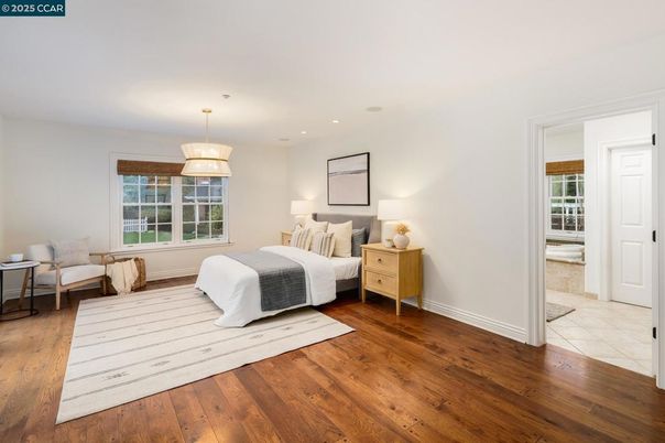 Bedroom, Interior, Pendant Lights, Recessed Lighting, Wood Texture Flooring