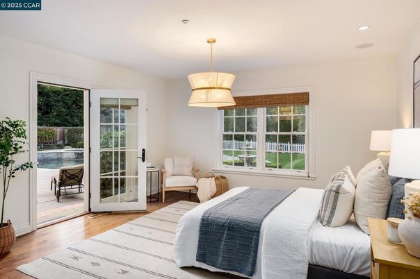 Bedroom, Interior, Pendant Lights, Recessed Lighting, Wood Texture Flooring