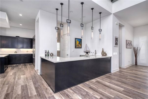 Interior, Kitchen, Pendant Lights, Recessed Lighting, Wood Texture Flooring
