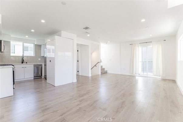 Empty room, Interior, Kitchen, Recessed Lighting, Wood Texture Flooring