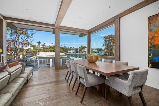 Dining room, Interior, Recessed Lighting, Wooden Beams, Wood Texture Flooring