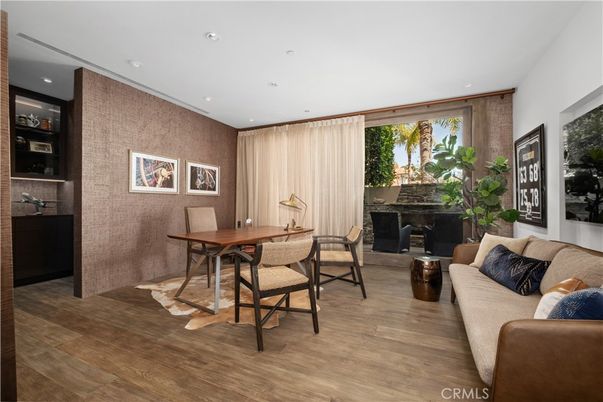 Dining room, Interior, Living room, Recessed Lighting, Wood Texture Flooring