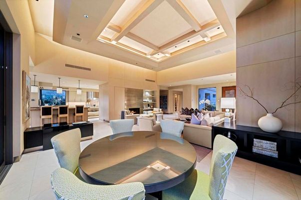 Fireplace, Interior, Kitchen, Living room, Pendant Lights, Recessed Lighting