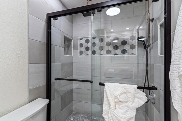 Bathroom, Glass Shower, Interior, Recessed Lighting