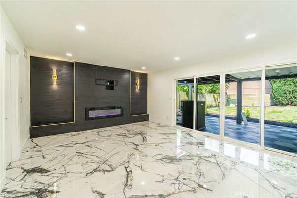 Empty room, Fireplace, Interior, Marble, Recessed Lighting