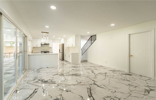 Interior, Kitchen, Marble, Pendant Lights, Recessed Lighting, Stainless Steel Appliances