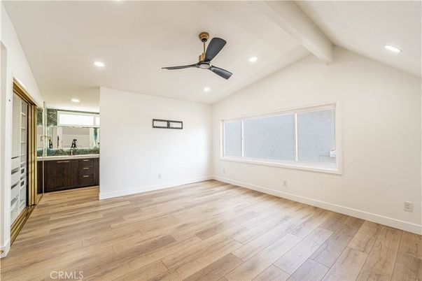 Bathroom, Empty room, Interior, Recessed Lighting, Wood Texture Flooring