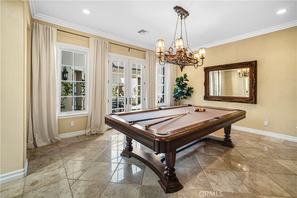 Billiard Table, Chandelier, Game Room, Interior, Recessed Lighting
