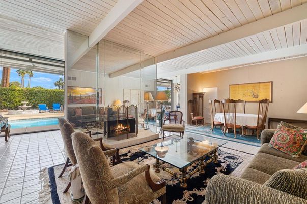 Dining room, Fireplace, Interior, Living room, Wooden Ceilings