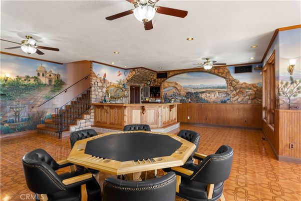 Game Room, Interior, Recessed Lighting, Stone Walls