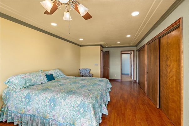 Bedroom, Interior, Recessed Lighting, Wood Texture Flooring