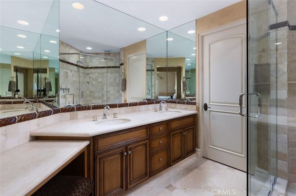 Bathroom, Dual Sink Vanities, Glass Shower, Interior, Recessed Lighting