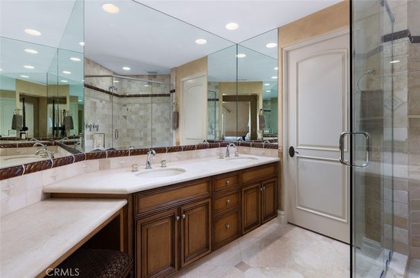 Bathroom, Dual Sink Vanities, Glass Shower, Interior, Recessed Lighting