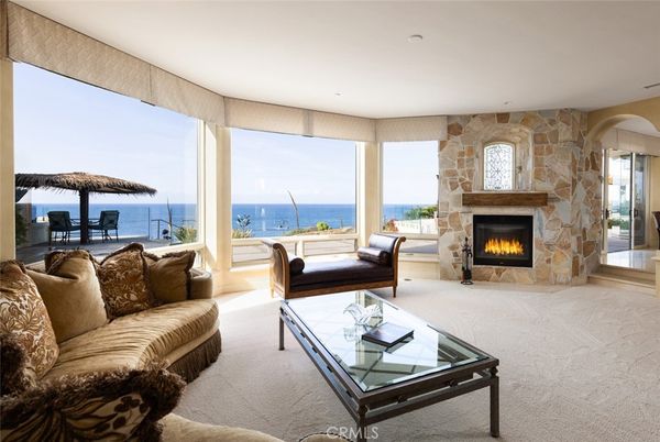 Fireplace, Interior, Living room, Recessed Lighting, Stone Walls, Water