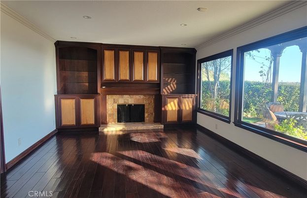 Empty room, Fireplace, Interior, Recessed Lighting, Wood Texture Flooring