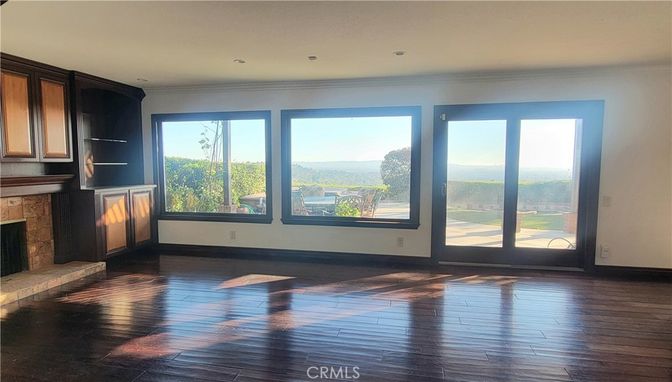 Empty room, Fireplace, Interior, Recessed Lighting, Wood Texture Flooring