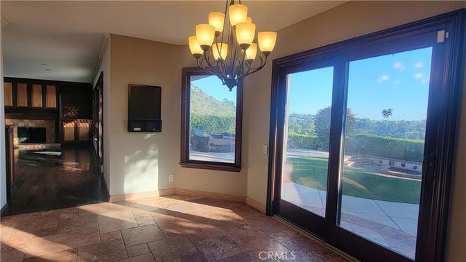 Chandelier, Fireplace, Interior