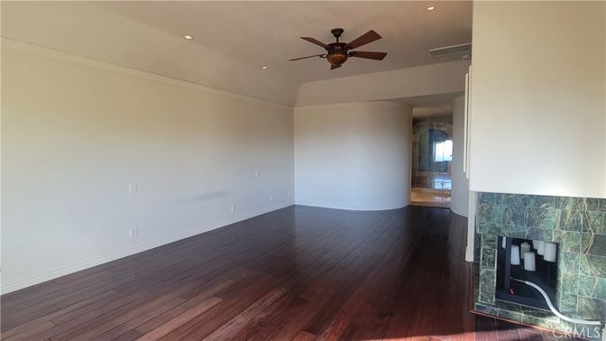 Empty room, Fireplace, Interior, Recessed Lighting, Wood Texture Flooring