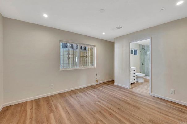 Bathroom, Empty room, Interior, Recessed Lighting, Wood Texture Flooring