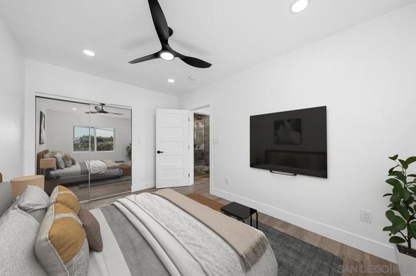 Bedroom, Interior, Recessed Lighting, Wood Texture Flooring