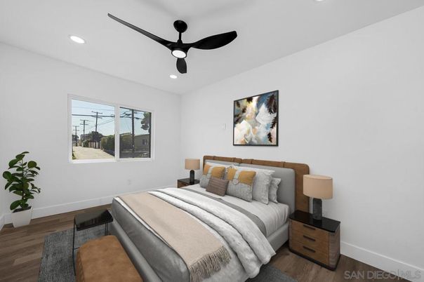 Bedroom, Interior, Recessed Lighting, Wood Texture Flooring