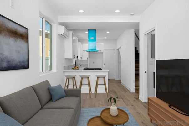 Interior, Kitchen, Living room, Recessed Lighting, Wood Texture Flooring