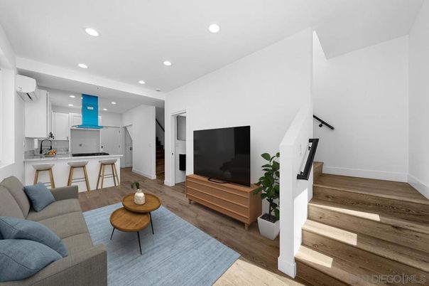 Interior, Kitchen, Living room, Recessed Lighting, Wood Texture Flooring