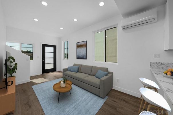 Dining room, Interior, Living room, Recessed Lighting, Wood Texture Flooring