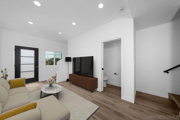 Bathroom, Interior, Living room, Recessed Lighting, Wood Texture Flooring