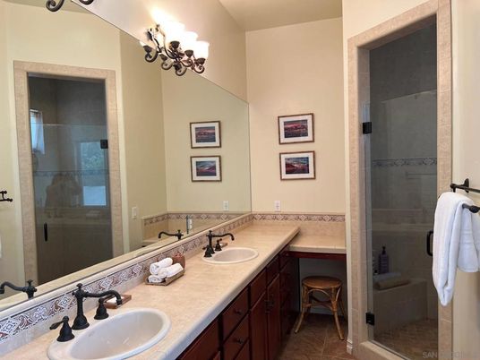 Bathroom, Dual Sink Vanities, Glass Shower, Interior, Tile Countertops