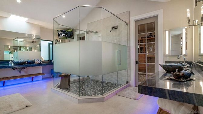 Bathroom, Glass Shower, Interior, Recessed Lighting