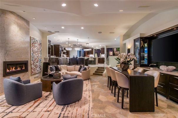 Dining room, Fireplace, Interior, Kitchen, Living room, Pendant Lights, Recessed Lighting