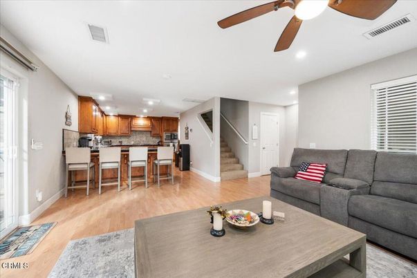 Interior, Kitchen, Living room, Recessed Lighting, Wood Texture Flooring