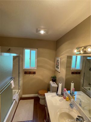 Bathroom, Glass Shower, Interior, Wood Texture Flooring