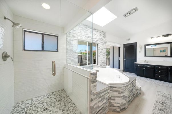 Bathroom, Dual Sink Vanities, Glass Shower, Interior, Recessed Lighting