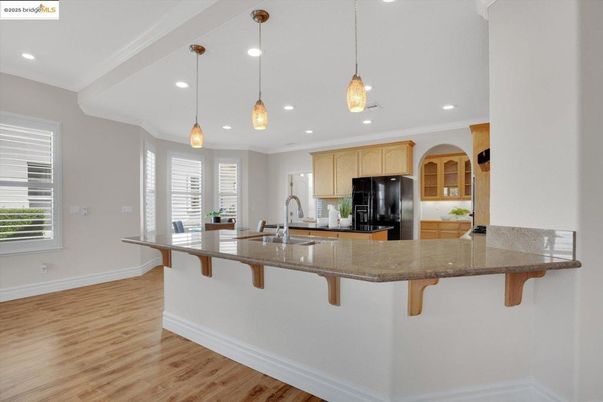 Interior, Kitchen, Pendant Lights, Recessed Lighting, Wood Texture Flooring