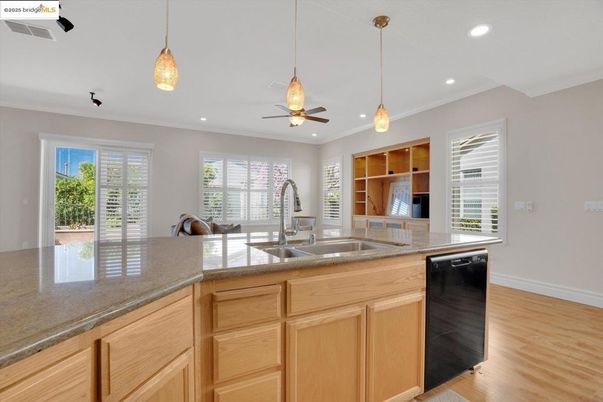 Interior, Kitchen, Pendant Lights, Recessed Lighting, Wood Texture Flooring