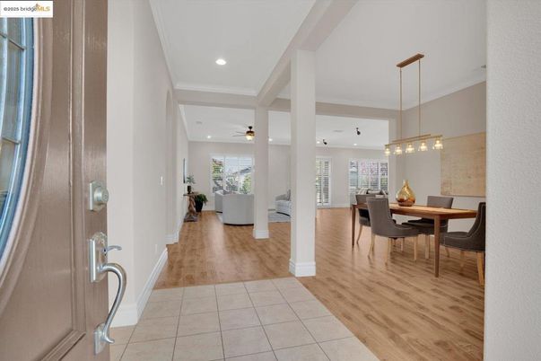 Dining room, Interior, Pendant Lights, Recessed Lighting, Wood Texture Flooring